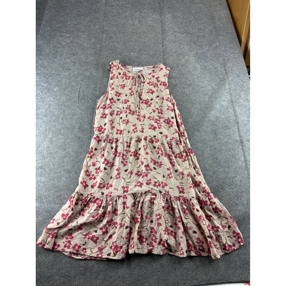 Studio B by Bobeau Womens M Floral Tiered Rayon Mini Dress Pink Flowy Cottagcore